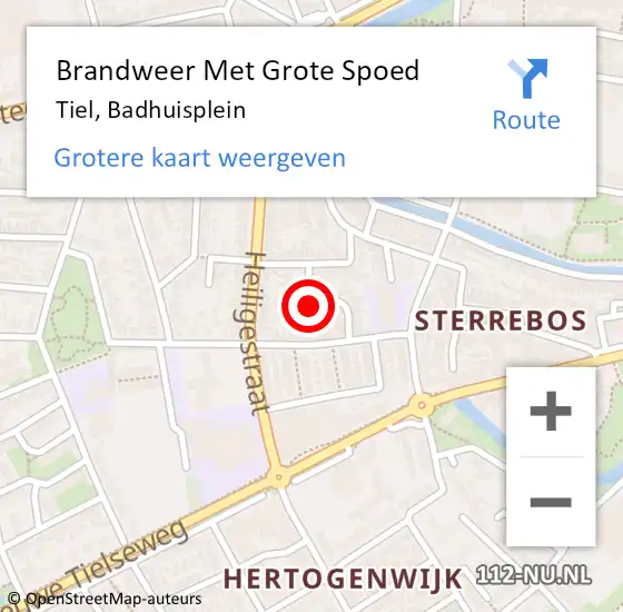 Locatie op kaart van de 112 melding: Brandweer Met Grote Spoed Naar Tiel, Badhuisplein op 7 mei 2021 09:12