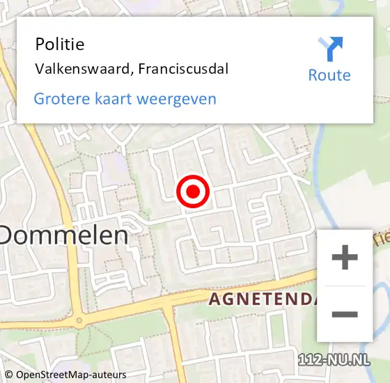 Locatie op kaart van de 112 melding: Politie Valkenswaard, Franciscusdal op 7 mei 2021 10:46