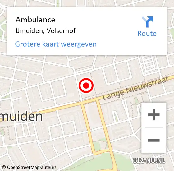 Locatie op kaart van de 112 melding: Ambulance IJmuiden, Velserhof op 7 mei 2021 12:56