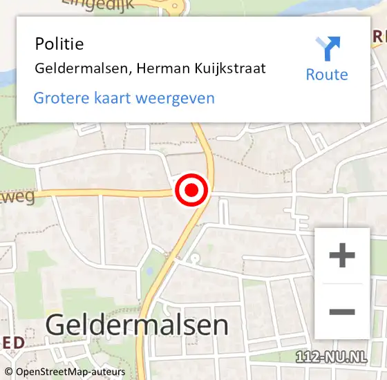 Locatie op kaart van de 112 melding: Politie Geldermalsen, Herman Kuijkstraat op 7 mei 2021 13:02