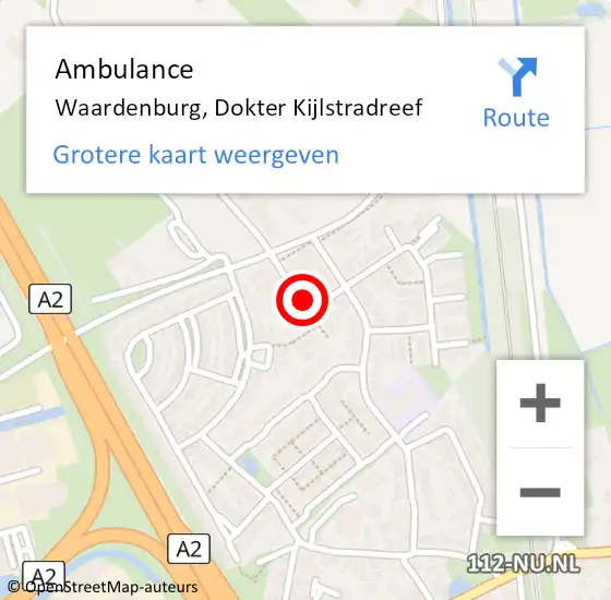 Locatie op kaart van de 112 melding: Ambulance Waardenburg, Dokter Kijlstradreef op 7 mei 2021 16:39