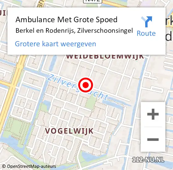 Locatie op kaart van de 112 melding: Ambulance Met Grote Spoed Naar Berkel en Rodenrijs, Zilverschoonsingel op 7 mei 2021 16:48