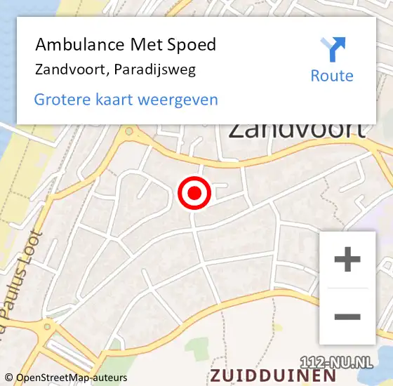 Locatie op kaart van de 112 melding: Ambulance Met Spoed Naar Zandvoort, Paradijsweg op 7 mei 2021 17:17