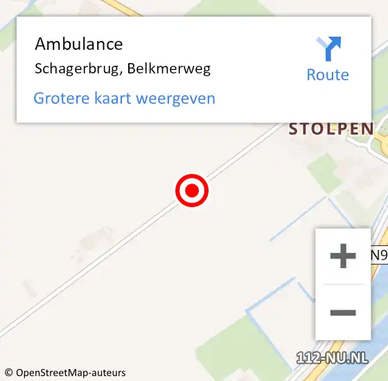 Locatie op kaart van de 112 melding: Ambulance Schagerbrug, Belkmerweg op 7 mei 2021 17:38
