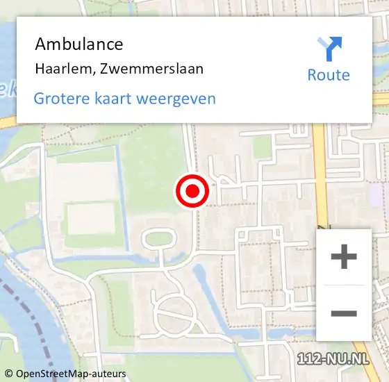 Locatie op kaart van de 112 melding: Ambulance Haarlem, Zwemmerslaan op 7 mei 2021 20:02