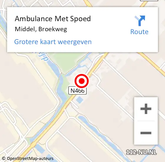 Locatie op kaart van de 112 melding: Ambulance Met Spoed Naar Middel, Broekweg op 7 mei 2021 20:19