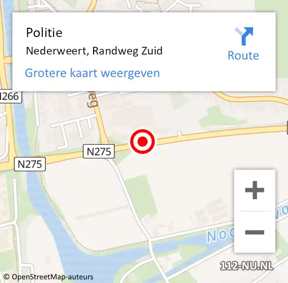 Locatie op kaart van de 112 melding: Politie Nederweert, Randweg Zuid op 7 mei 2021 21:43