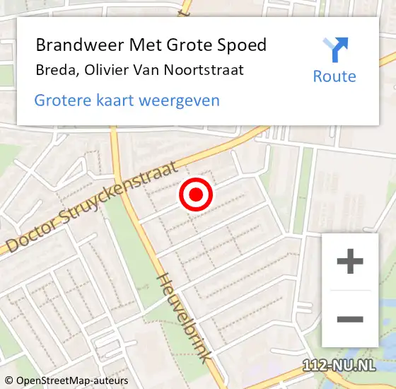 Locatie op kaart van de 112 melding: Brandweer Met Grote Spoed Naar Breda, Olivier Van Noortstraat op 7 mei 2021 22:18