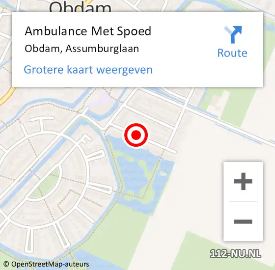 Locatie op kaart van de 112 melding: Ambulance Met Spoed Naar Obdam, Assumburglaan op 7 mei 2021 22:37