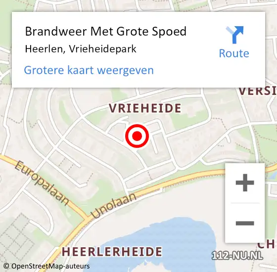 Locatie op kaart van de 112 melding: Brandweer Met Grote Spoed Naar Heerlen, Vrieheidepark op 8 mei 2021 00:50