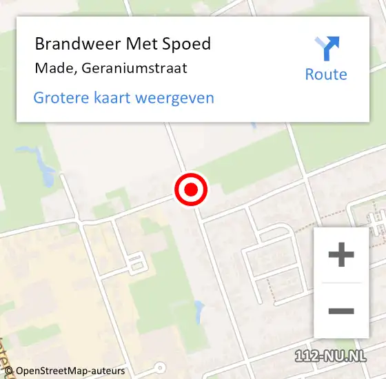 Locatie op kaart van de 112 melding: Brandweer Met Spoed Naar Made, Geraniumstraat op 8 mei 2021 01:52