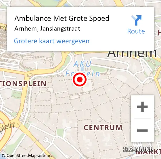 Locatie op kaart van de 112 melding: Ambulance Met Grote Spoed Naar Arnhem, Janspoort op 8 mei 2021 01:54