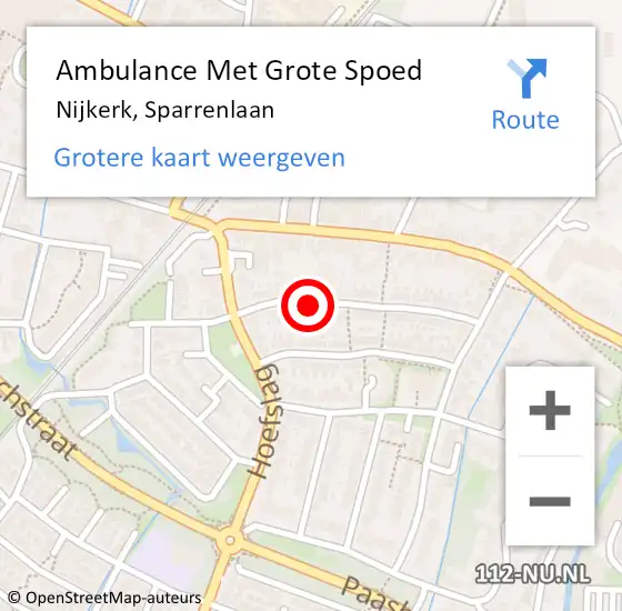 Locatie op kaart van de 112 melding: Ambulance Met Grote Spoed Naar Nijkerk, Sparrenlaan op 8 mei 2021 02:41