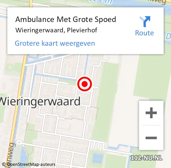 Locatie op kaart van de 112 melding: Ambulance Met Grote Spoed Naar Wieringerwaard, Plevierhof op 9 mei 2021 04:38