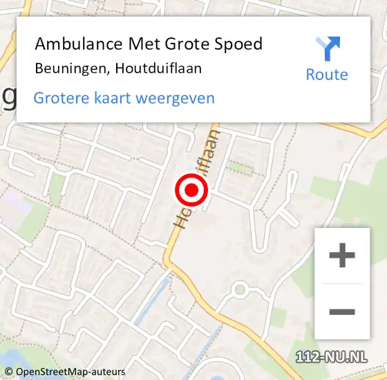 Locatie op kaart van de 112 melding: Ambulance Met Grote Spoed Naar Beuningen, Houtduiflaan op 9 mei 2021 09:35