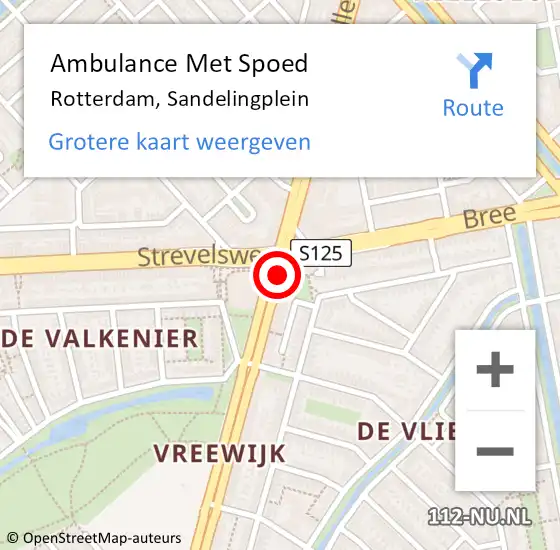 Locatie op kaart van de 112 melding: Ambulance Met Spoed Naar Rotterdam, Sandelingplein op 9 mei 2021 10:27