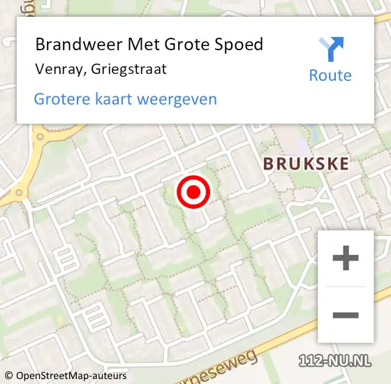 Locatie op kaart van de 112 melding: Brandweer Met Grote Spoed Naar Venray, Griegstraat op 9 mei 2021 10:43