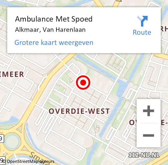 Locatie op kaart van de 112 melding: Ambulance Met Spoed Naar Alkmaar, Van Harenlaan op 9 mei 2021 12:40