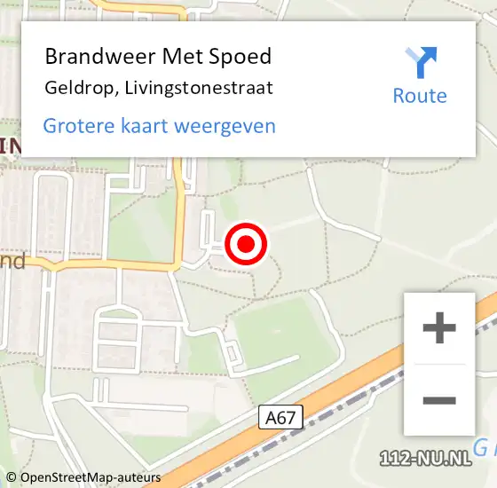 Locatie op kaart van de 112 melding: Brandweer Met Spoed Naar Geldrop, Livingstonestraat op 9 mei 2021 12:49