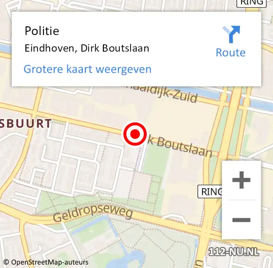 Locatie op kaart van de 112 melding: Politie Eindhoven, Dirk Boutslaan op 9 mei 2021 13:32