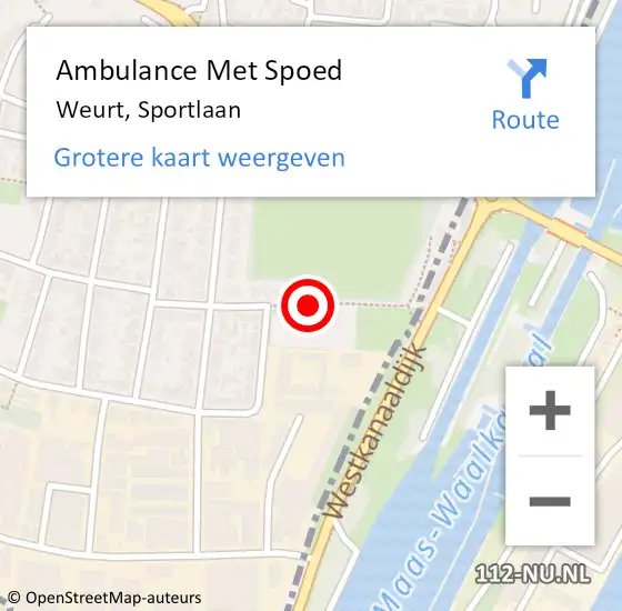 Locatie op kaart van de 112 melding: Ambulance Met Spoed Naar Weurt, Sportlaan op 9 mei 2021 13:38