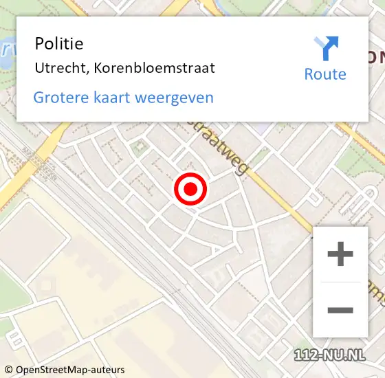 Locatie op kaart van de 112 melding: Politie Utrecht, Korenbloemstraat op 9 mei 2021 15:03