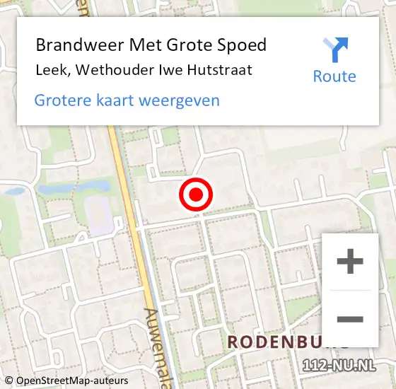 Locatie op kaart van de 112 melding: Brandweer Met Grote Spoed Naar Leek, Wethouder Iwe Hutstraat op 9 mei 2021 15:15