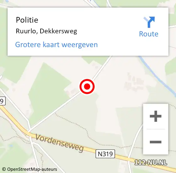 Locatie op kaart van de 112 melding: Politie Ruurlo, Dekkersweg op 9 mei 2021 15:19