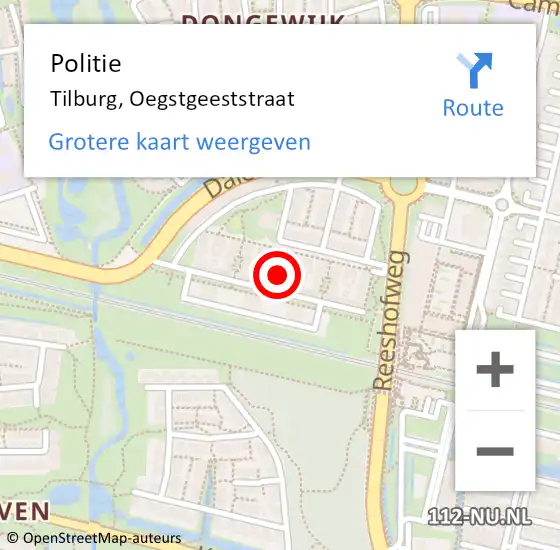 Locatie op kaart van de 112 melding: Politie Tilburg, Oegstgeeststraat op 9 mei 2021 15:53