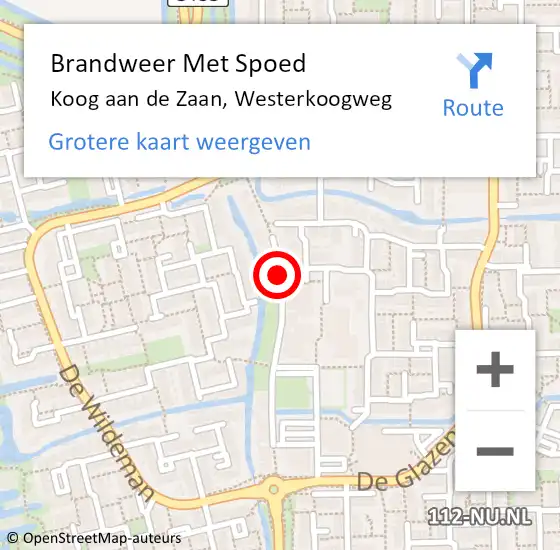 Locatie op kaart van de 112 melding: Brandweer Met Spoed Naar Koog aan de Zaan, Westerkoogweg op 9 mei 2021 17:05