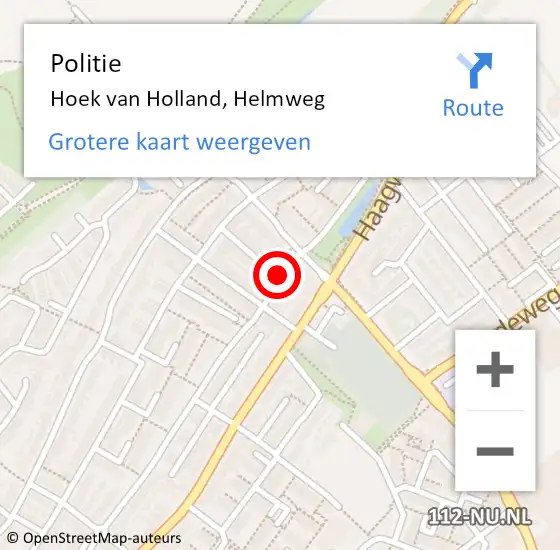 Locatie op kaart van de 112 melding: Politie Hoek van Holland, Helmweg op 9 mei 2021 17:14