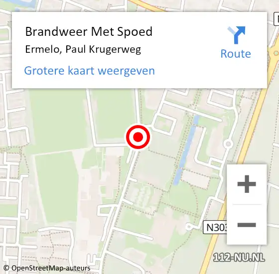 Locatie op kaart van de 112 melding: Brandweer Met Spoed Naar Ermelo, Paul Krugerweg op 9 mei 2021 17:37