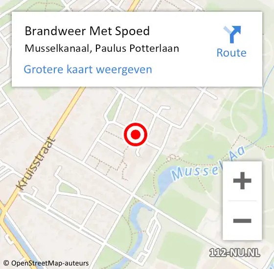 Locatie op kaart van de 112 melding: Brandweer Met Spoed Naar Musselkanaal, Paulus Potterlaan op 9 mei 2021 18:13