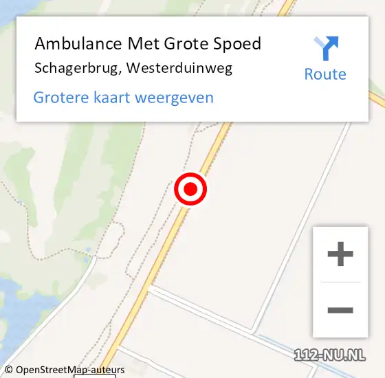 Locatie op kaart van de 112 melding: Ambulance Met Grote Spoed Naar Schagerbrug, Westerduinweg op 9 mei 2021 19:17