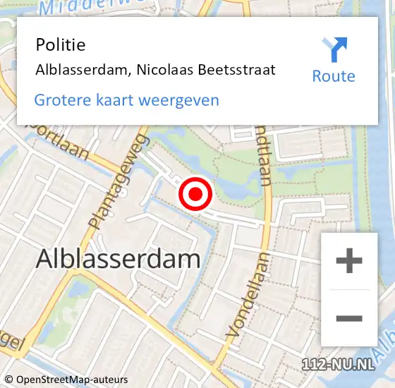 Locatie op kaart van de 112 melding: Politie Alblasserdam, Nicolaas Beetsstraat op 9 mei 2021 20:17