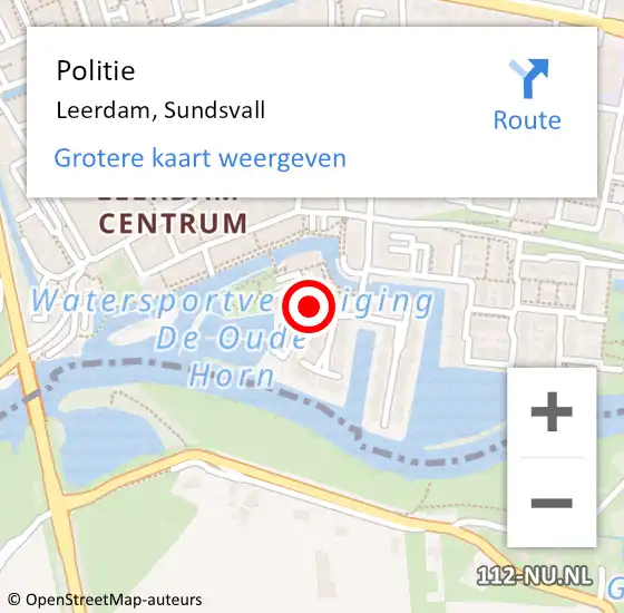 Locatie op kaart van de 112 melding: Politie Leerdam, Sundsvall op 9 mei 2021 21:24