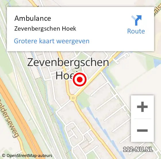 Locatie op kaart van de 112 melding: Ambulance Zevenbergschen Hoek op 9 mei 2021 21:32
