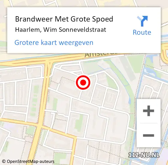 Locatie op kaart van de 112 melding: Brandweer Met Grote Spoed Naar Haarlem, Wim Sonneveldstraat op 10 mei 2021 02:56