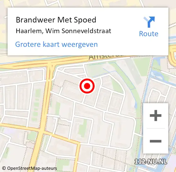 Locatie op kaart van de 112 melding: Brandweer Met Spoed Naar Haarlem, Wim Sonneveldstraat op 10 mei 2021 03:11