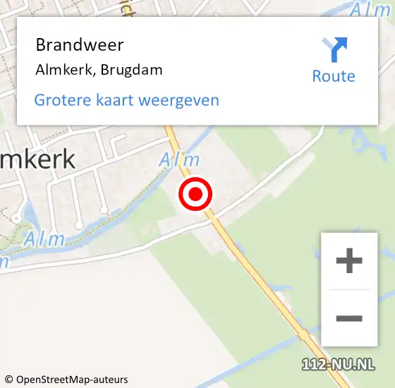 Locatie op kaart van de 112 melding: Brandweer Almkerk, Brugdam op 10 mei 2021 08:00