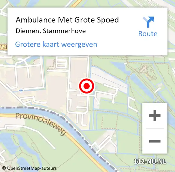 Locatie op kaart van de 112 melding: Ambulance Met Grote Spoed Naar Diemen, Stammerhove op 10 mei 2021 09:57