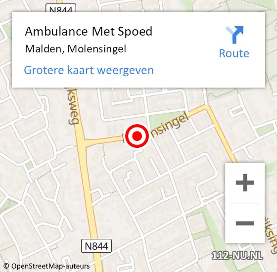 Locatie op kaart van de 112 melding: Ambulance Met Spoed Naar Malden, Molensingel op 10 mei 2021 11:34