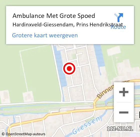 Locatie op kaart van de 112 melding: Ambulance Met Grote Spoed Naar Hardinxveld-Giessendam, Prins Hendrikstraat op 10 mei 2021 11:39