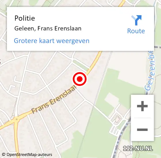 Locatie op kaart van de 112 melding: Politie Geleen, Frans Erenslaan op 10 mei 2021 12:44