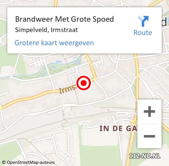 Locatie op kaart van de 112 melding: Brandweer Met Grote Spoed Naar Simpelveld, Irmstraat op 10 mei 2021 13:14