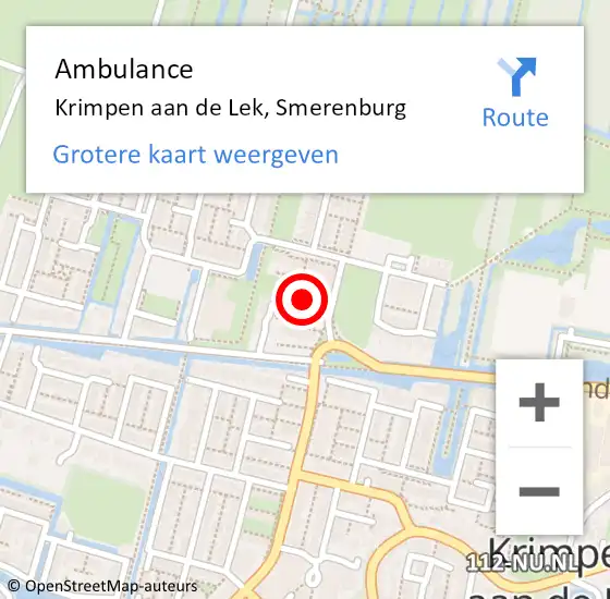 Locatie op kaart van de 112 melding: Ambulance Krimpen aan de Lek, Smerenburg op 10 mei 2021 13:51