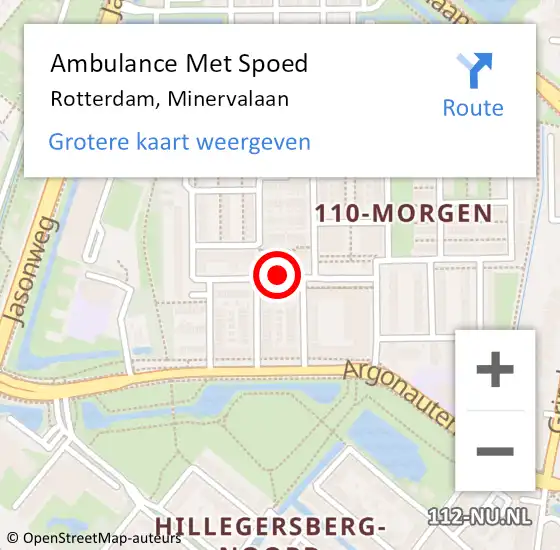 Locatie op kaart van de 112 melding: Ambulance Met Spoed Naar Rotterdam, Minervalaan op 10 mei 2021 14:21