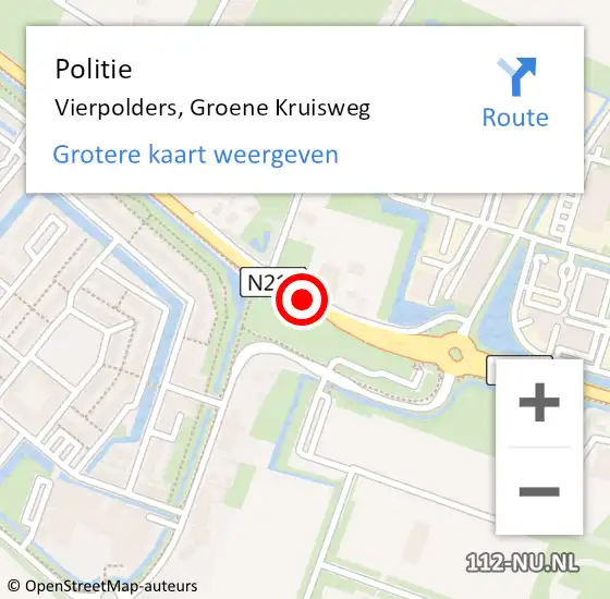 Locatie op kaart van de 112 melding: Politie Vierpolders, Groene Kruisweg op 10 mei 2021 14:40