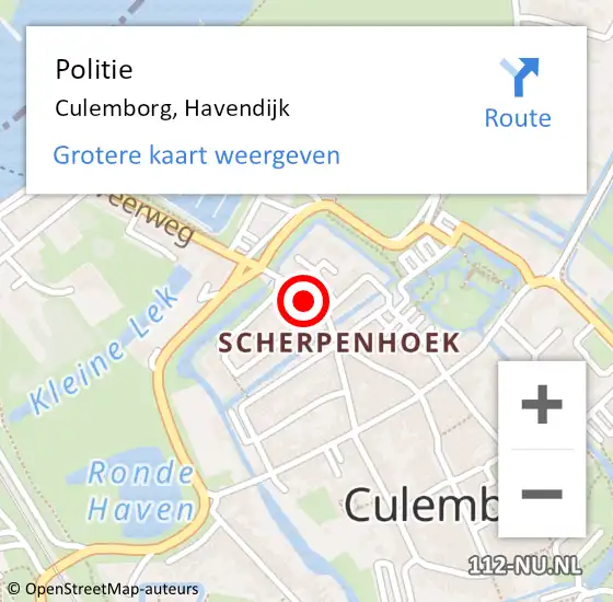 Locatie op kaart van de 112 melding: Politie Culemborg, Havendijk op 10 mei 2021 14:54