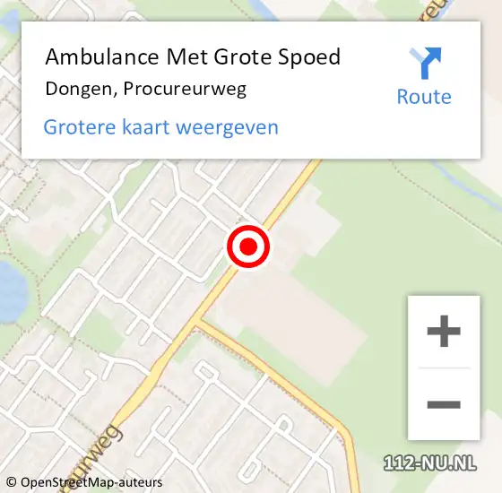 Locatie op kaart van de 112 melding: Ambulance Met Grote Spoed Naar Dongen, Procureurweg op 10 mei 2021 15:01